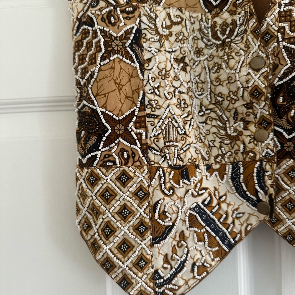 Vintage Patchwork Patterned Vest with Beaded Deta… - image 2